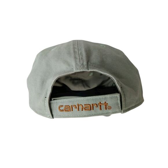 Carhartt Strapback Baseball Cap Green One Size Adjustable Leather Patch Cotton - Picture 3 of 5